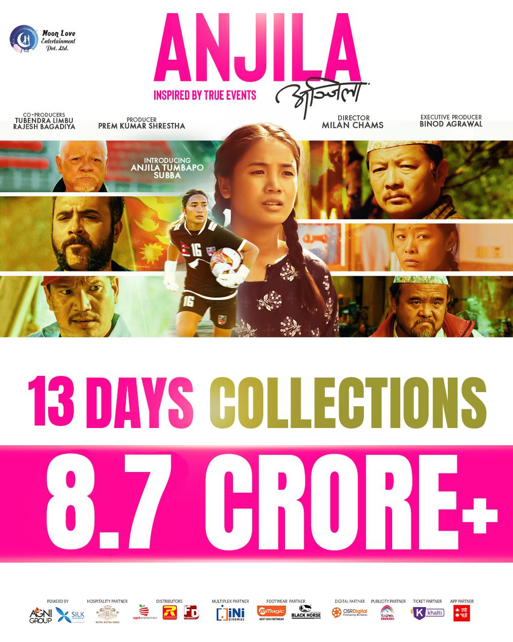 'अञ्जिला'को १३ दिने कमाई सार्वजनिक, ८ करोड ७० लाख रुपैयाँ ग्रस कलेक्सन